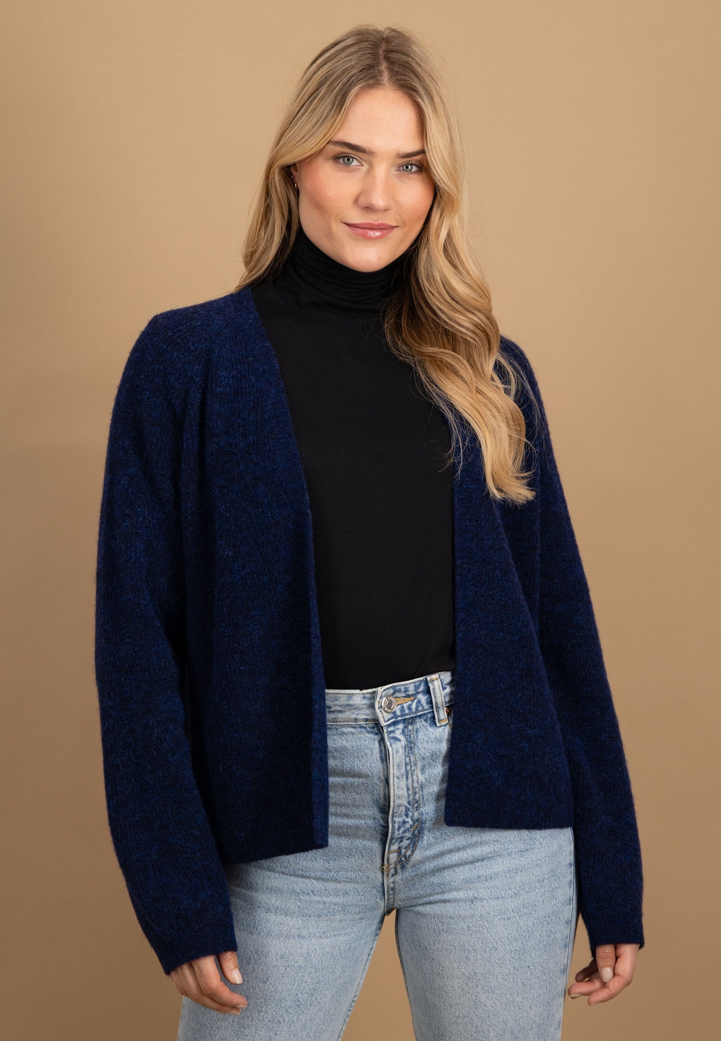 Cardigan aus Alpaka-Wollmix mit offener Front und Strukturstrick