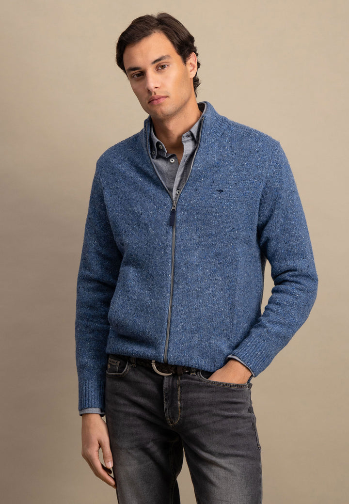 Donegal cardigan with stand -up collar