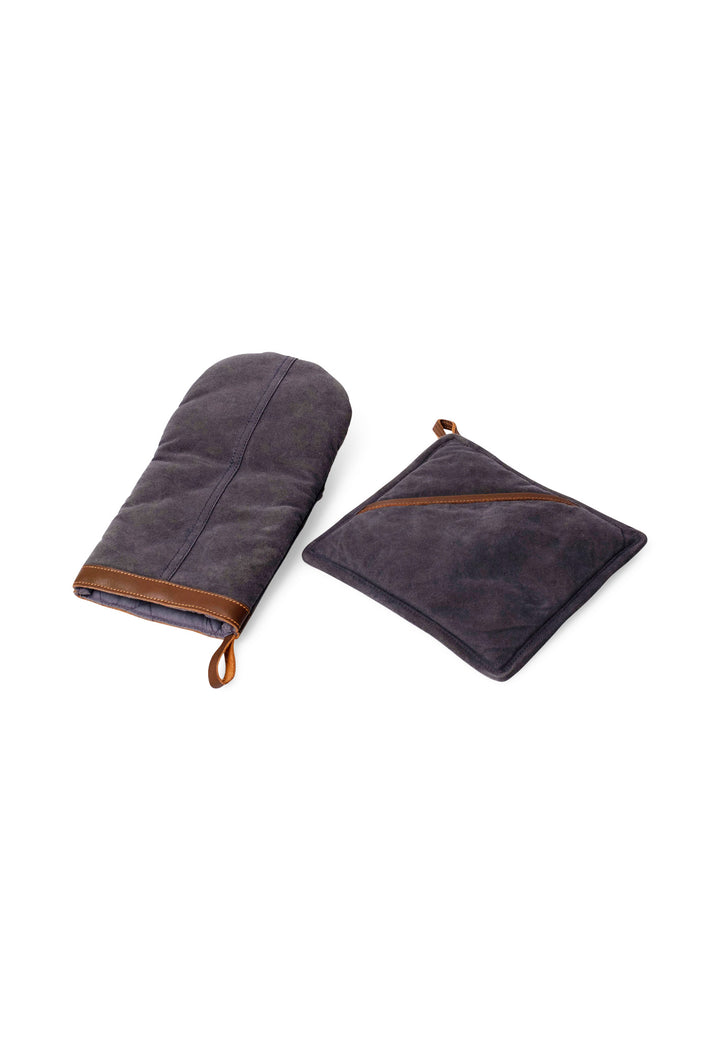 TAMBA Topflappen und Ofenhandschuh mit Lederbesatz