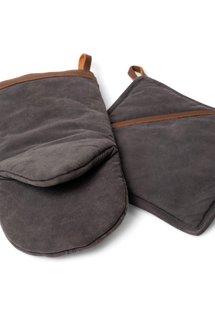 TAMBA Topflappen und Ofenhandschuh mit Lederbesatz